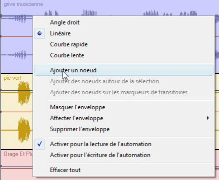 menu contextuel d'une enveloppe