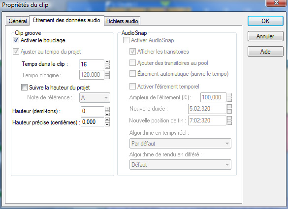 Option "Activer le bouclage" cochée
