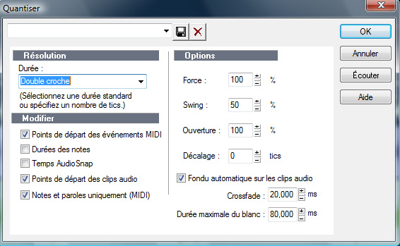 boîte "Quantiser"