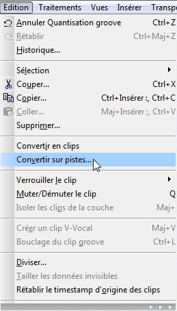 menu Edition > Convertir sur Pistes